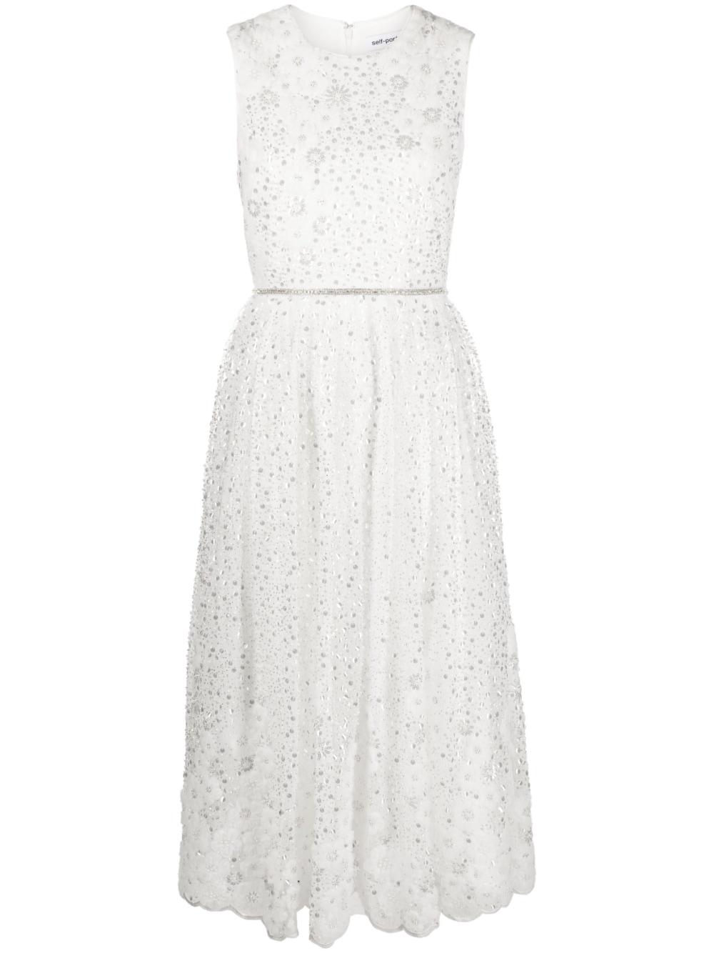 SelfPortrait Beaded Midi Dress in White Lyst