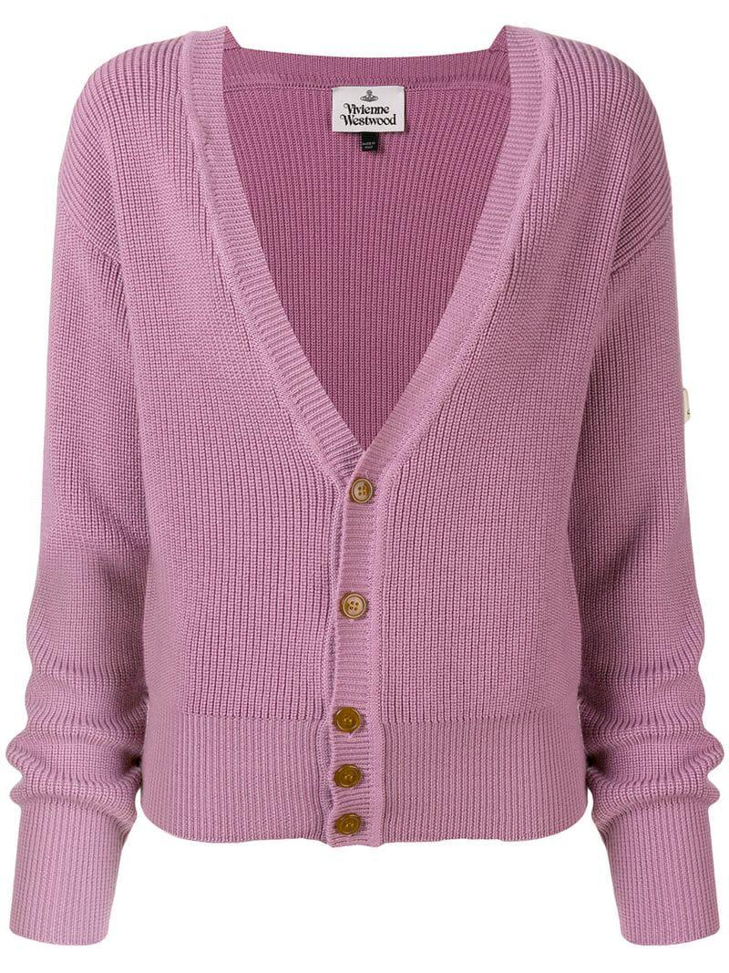 Vivienne Westwood Ribbed Knit Cardigan in Pink - Lyst