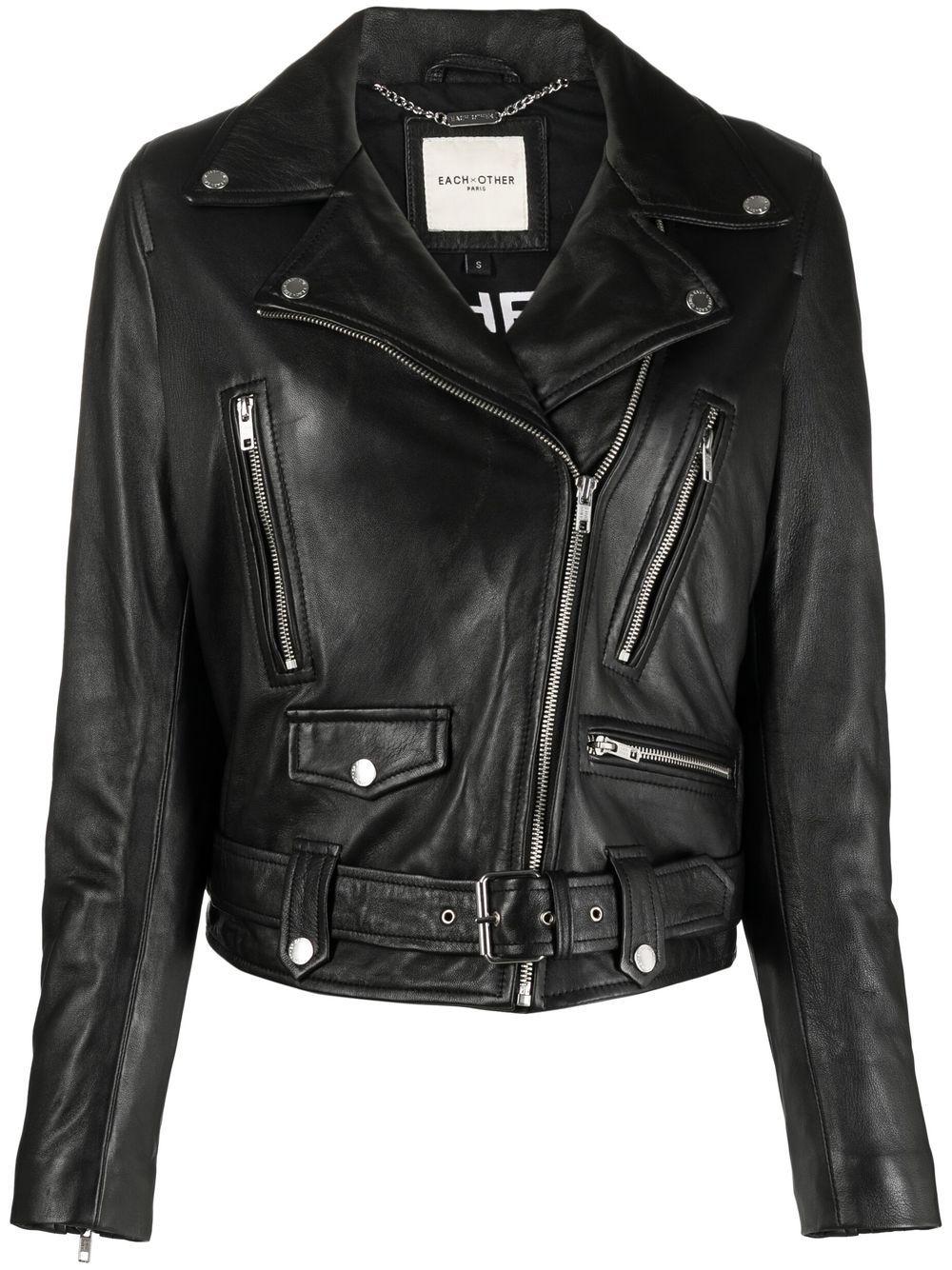 Each x Other Belted Leather Biker Jacket in Black | Lyst UK