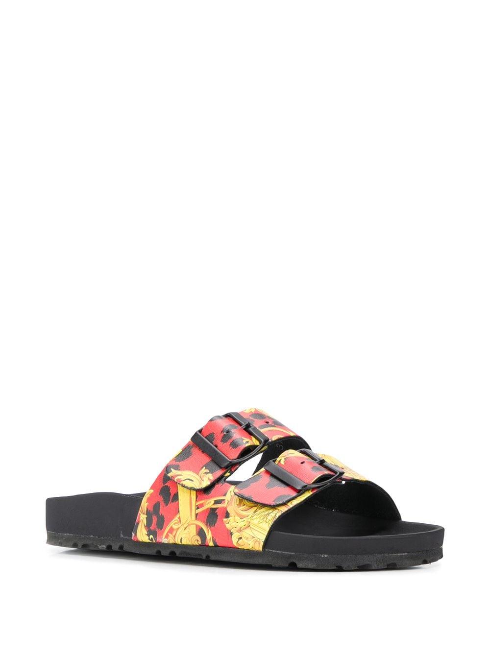 Versace Jeans Leather Baroque Leopard-print Slides in Red - Lyst