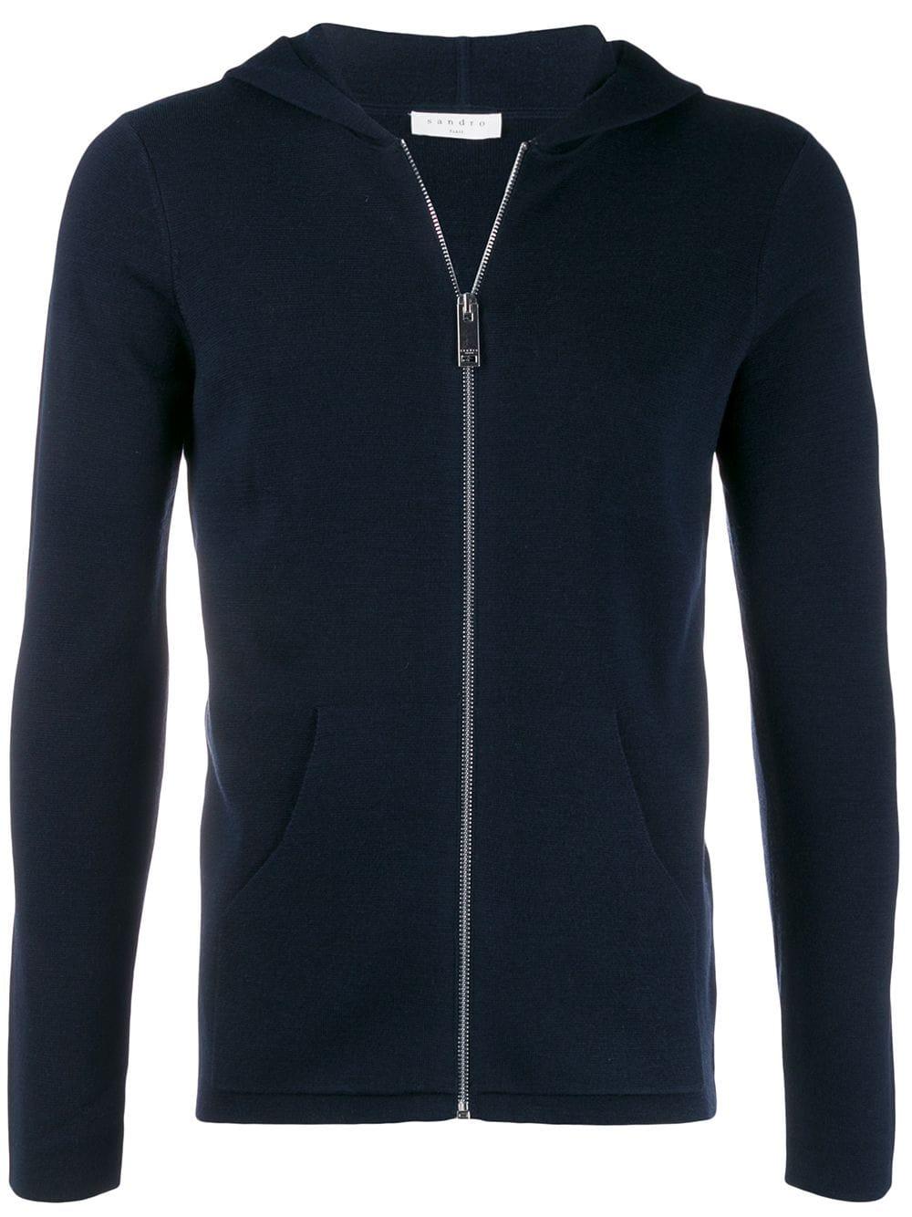 Sandro Wool Zipped Up Cardigan in Blue for Men - Lyst