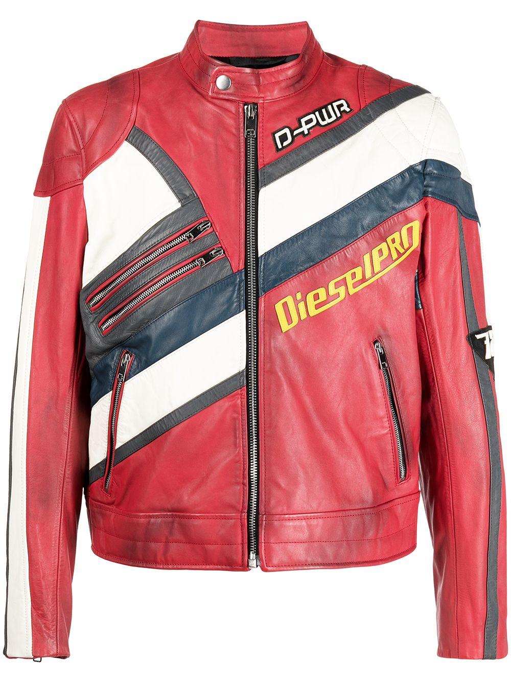 DIESEL Leather Motocross Jacket in Red for Men