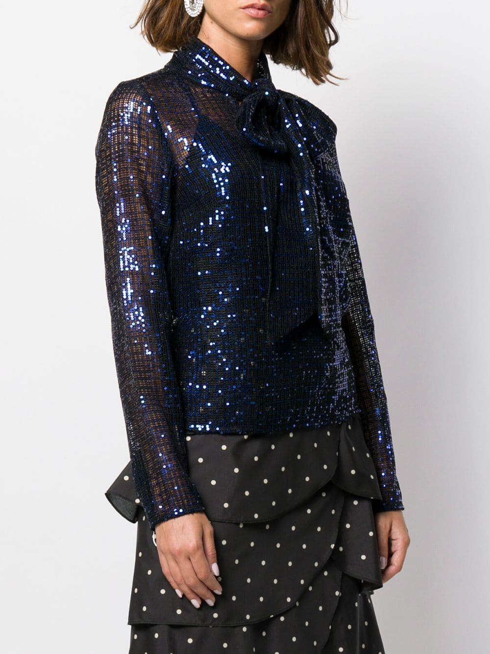 Self-Portrait Sequin Blend Blouse With Pussy Bow in Blue | Lyst