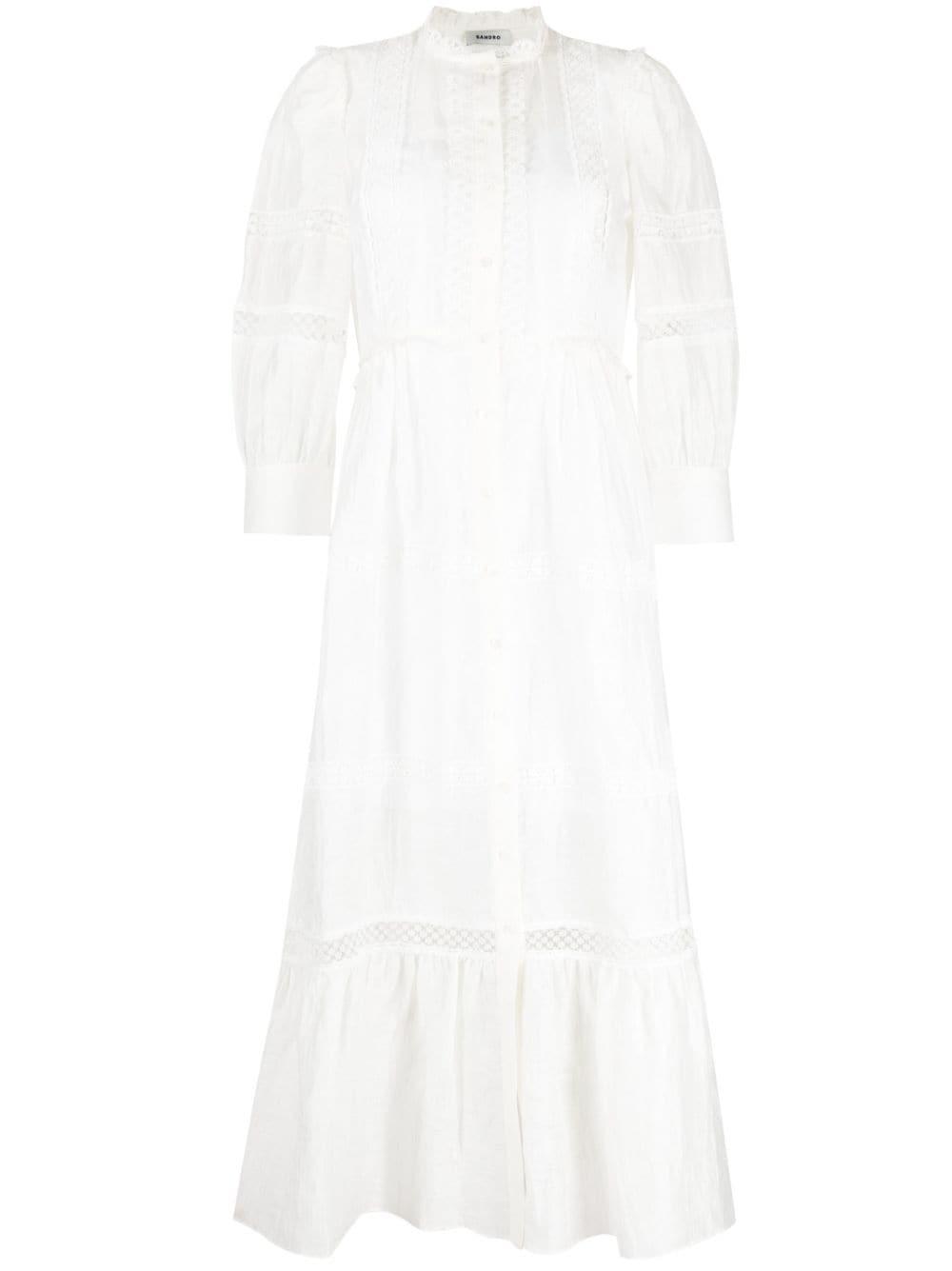 Sandro Lace-detail Midi Dress in White | Lyst