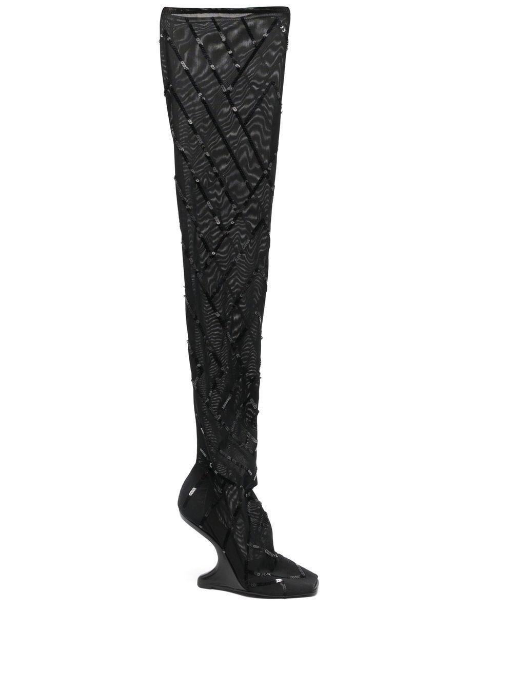 Rick Owens Lilies Cantilever 11 Sequin-embellished Thigh-high Boot in ...