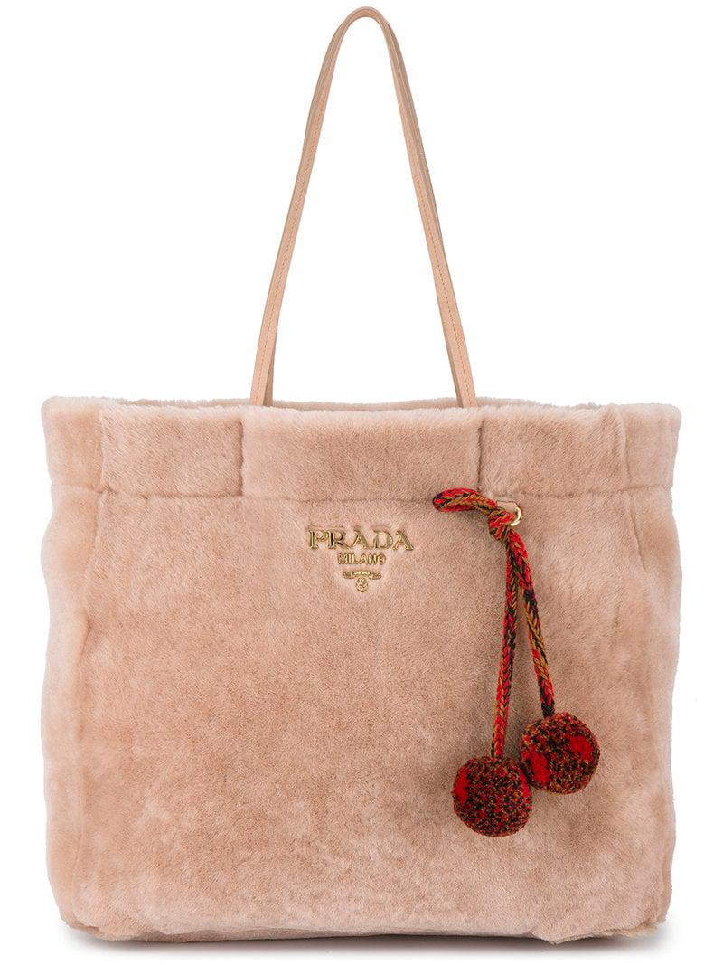 Prada Fur Pink Shopper Shearling Tote Bag Lyst
