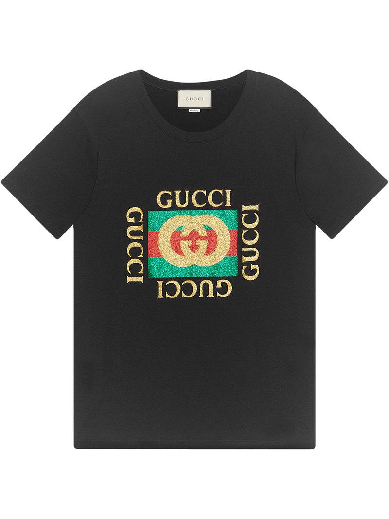 Lyst - Gucci Glitter Logo Cotton T-shirt in Black