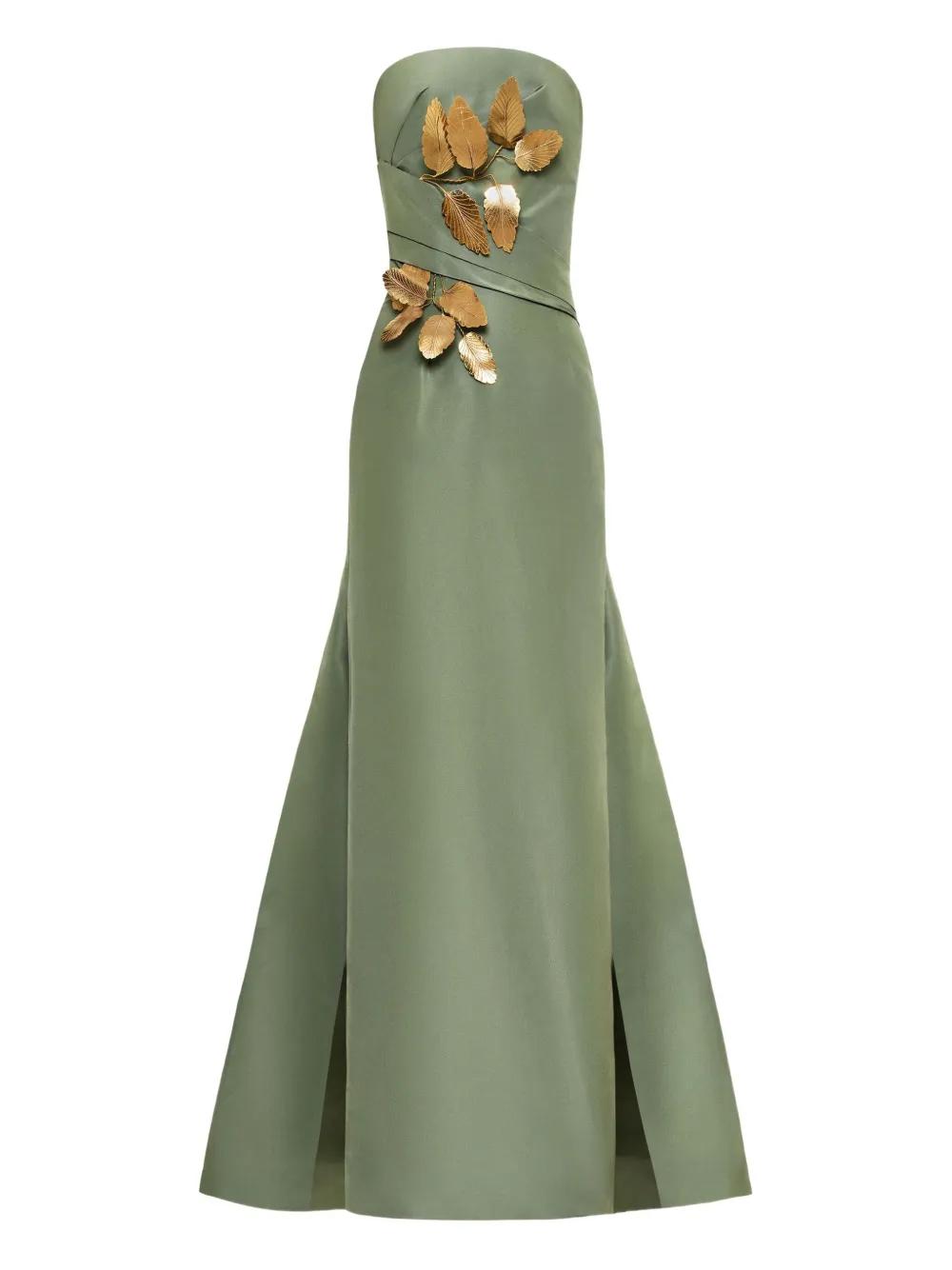 oscar de la renta green dress Floral guipure lace midi It features short sleeves Oscar de la Renta Slit-detail