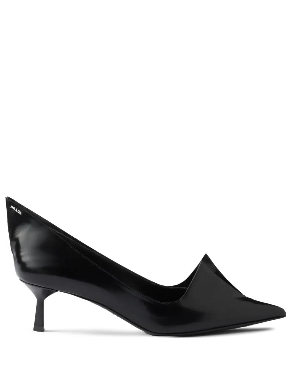 【PRADA】lady's ミュールパンプス ヒールロゴ black Prada 75mm triangle-logo Pumps | Black | FARFETCH