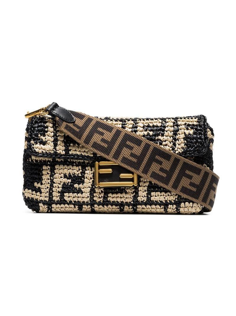 Fendi Black And Cream Raffia Logo Baguette | Lyst Australia