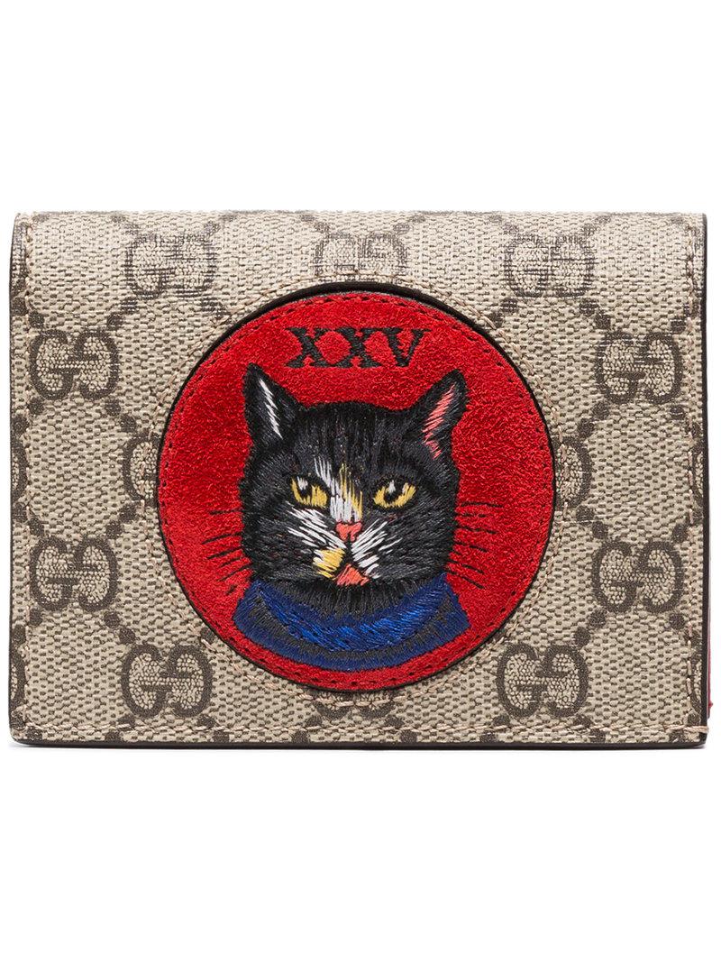 Gucci Brown Gg Supreme Cat Small Leather Wallet |