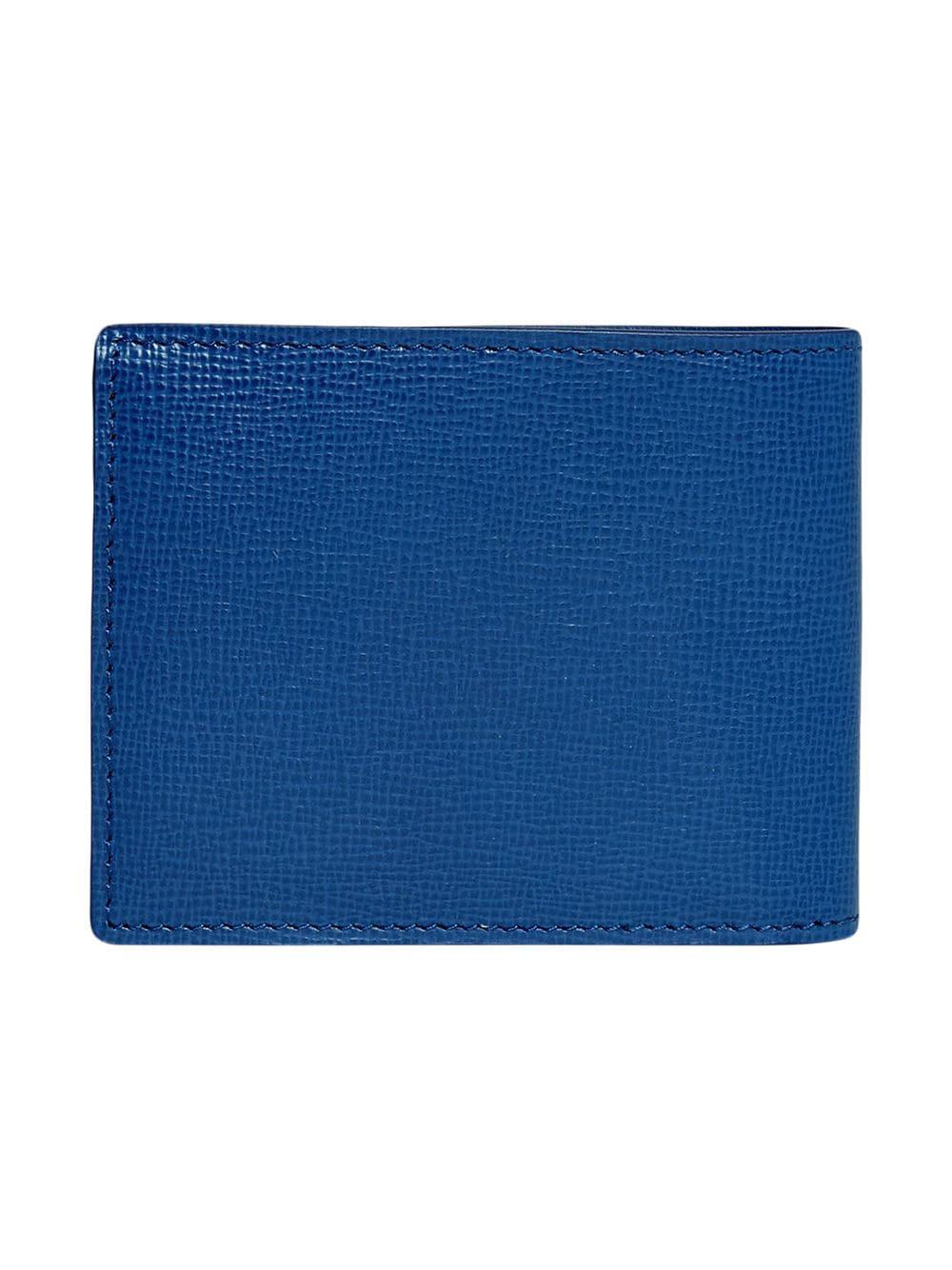 Burberry Blue Grained Leather Logo Embossed Bifold Wallet - Yoogi's Closet