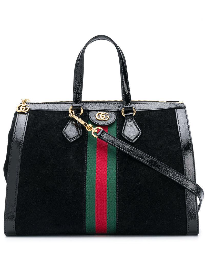 Gucci Suede Ophidia Medium Top Handle Bag in Black | Lyst