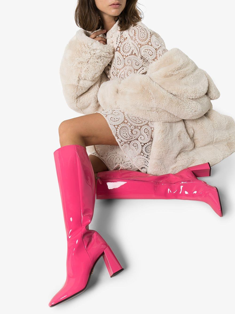 Prada Knee High Boots in Pink | Lyst