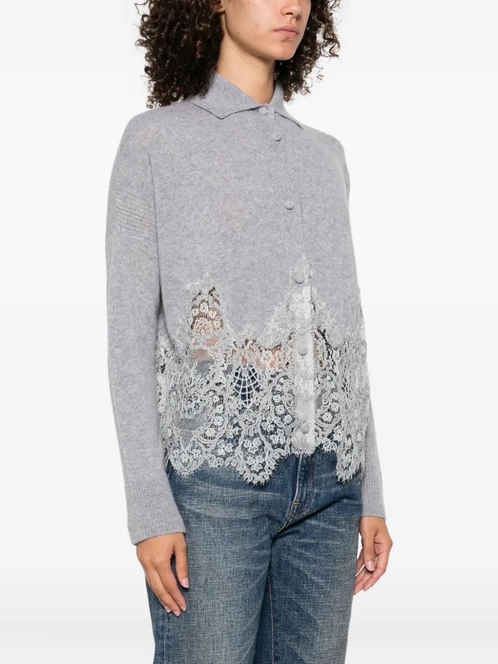 Ermanno Scervino Lace-Trimmed Cardigan in Gray | Lyst