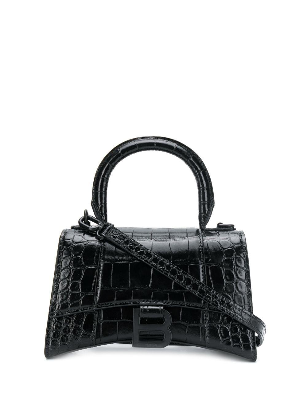 Balenciaga Leather Xs Hourglass Top Handle Bag In Croc-embossed ...
