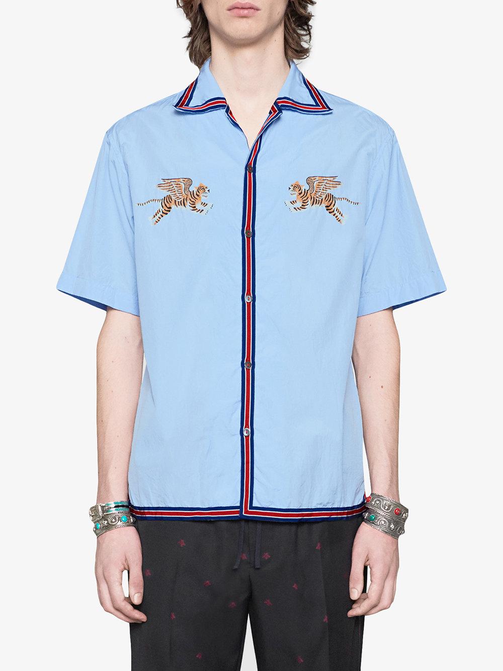 Gucci camicia da bowling con tigri - di colore blu - Stileo.it