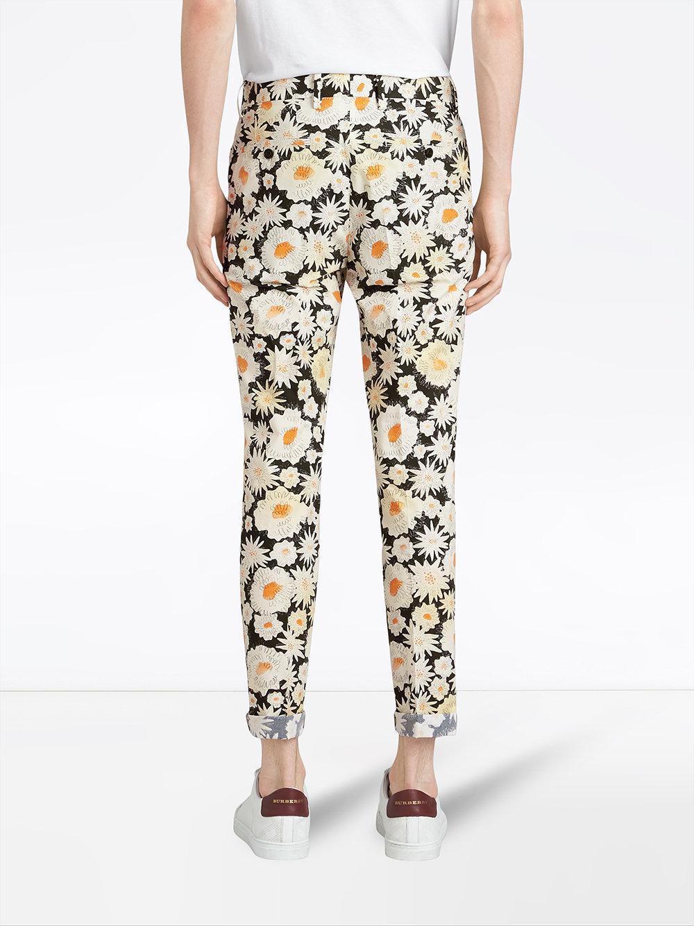Burberry Daisy Print Cotton Tailored Trousers in Black Men | Lyst