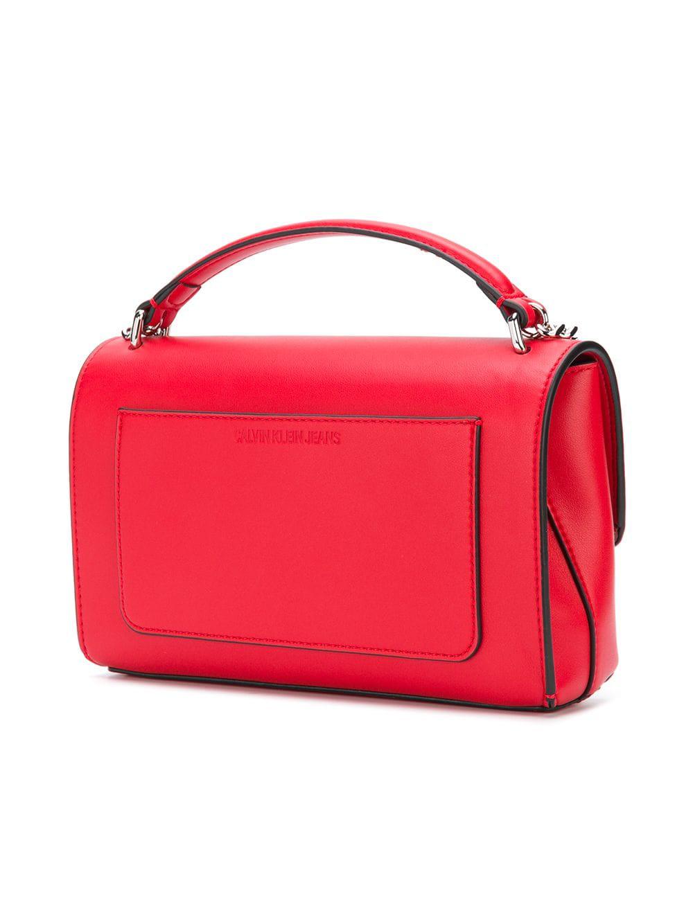Calvin Klein Denim Sculpted Flap Shoulder Bag in Red - Lyst