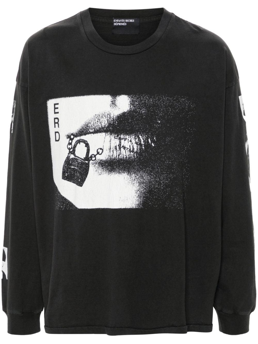 Tシャツ・カットソー ENFANTS RICHES DEPRIMES BLACK VINTAGE-EFFECT T-SHIRT Enfants Riches Déprimés Black Vintage-Effect T-Shirt With
