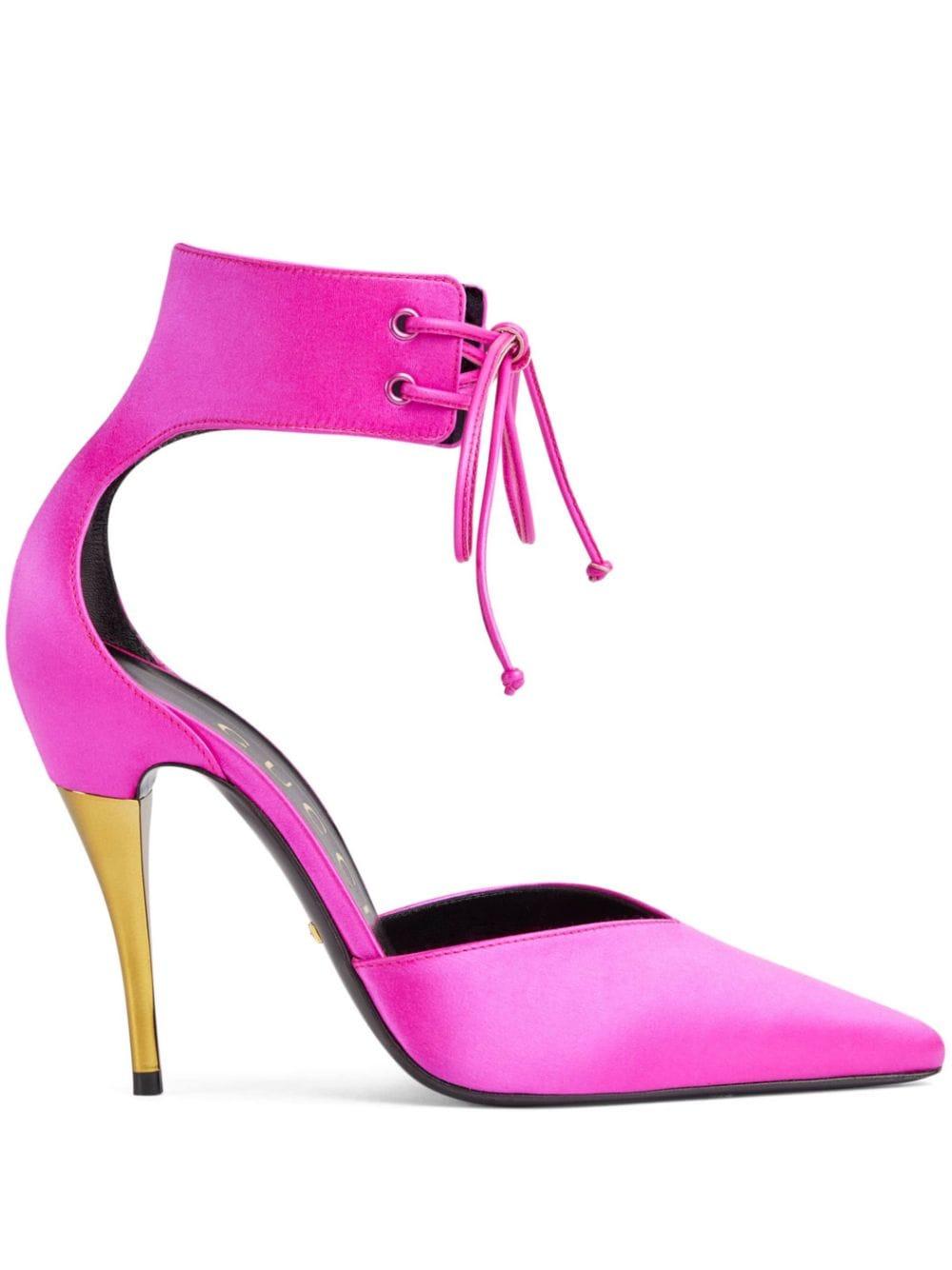 Gucci Ankle-cuff Satin Pumps in Pink | Lyst