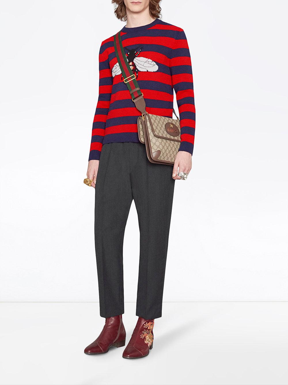 Gucci Striped Wool Sweater With Bee in Blue for Men | Lyst