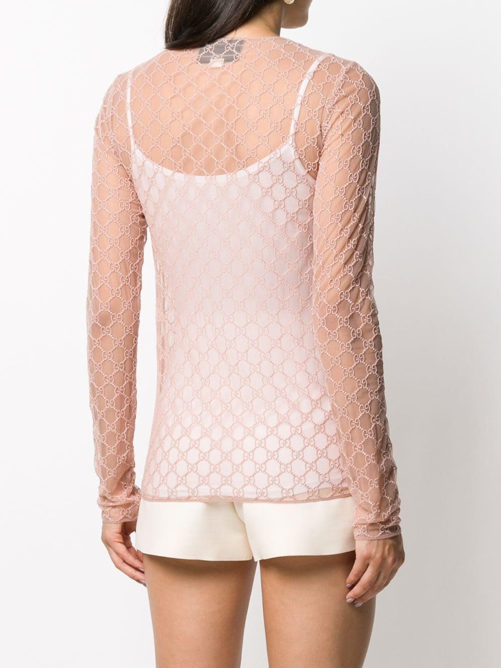 gg embroidered tulle long sleeve top