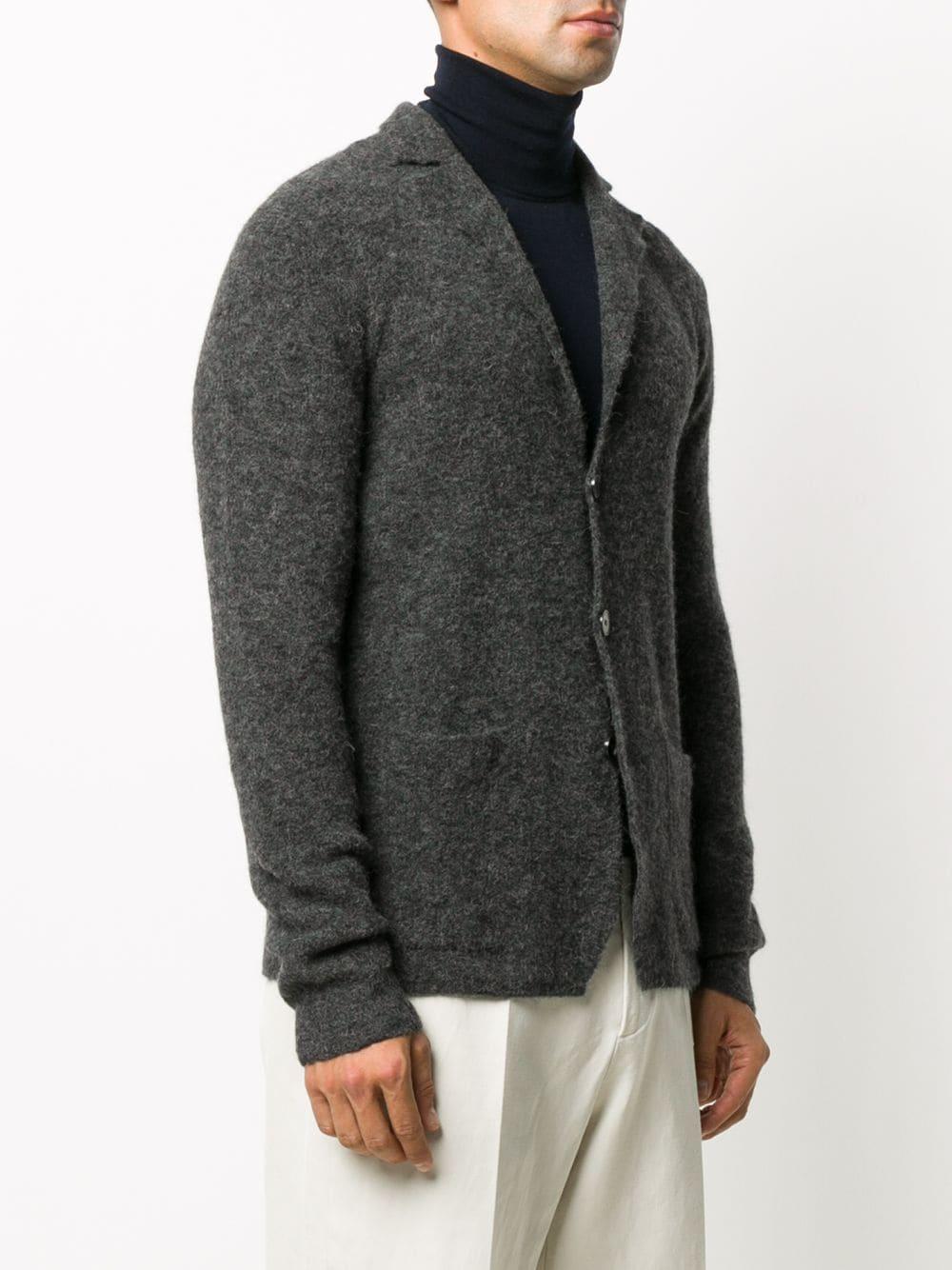 Roberto Collina Notched Lapel Cardigan in Grey (Gray) for Men - Lyst