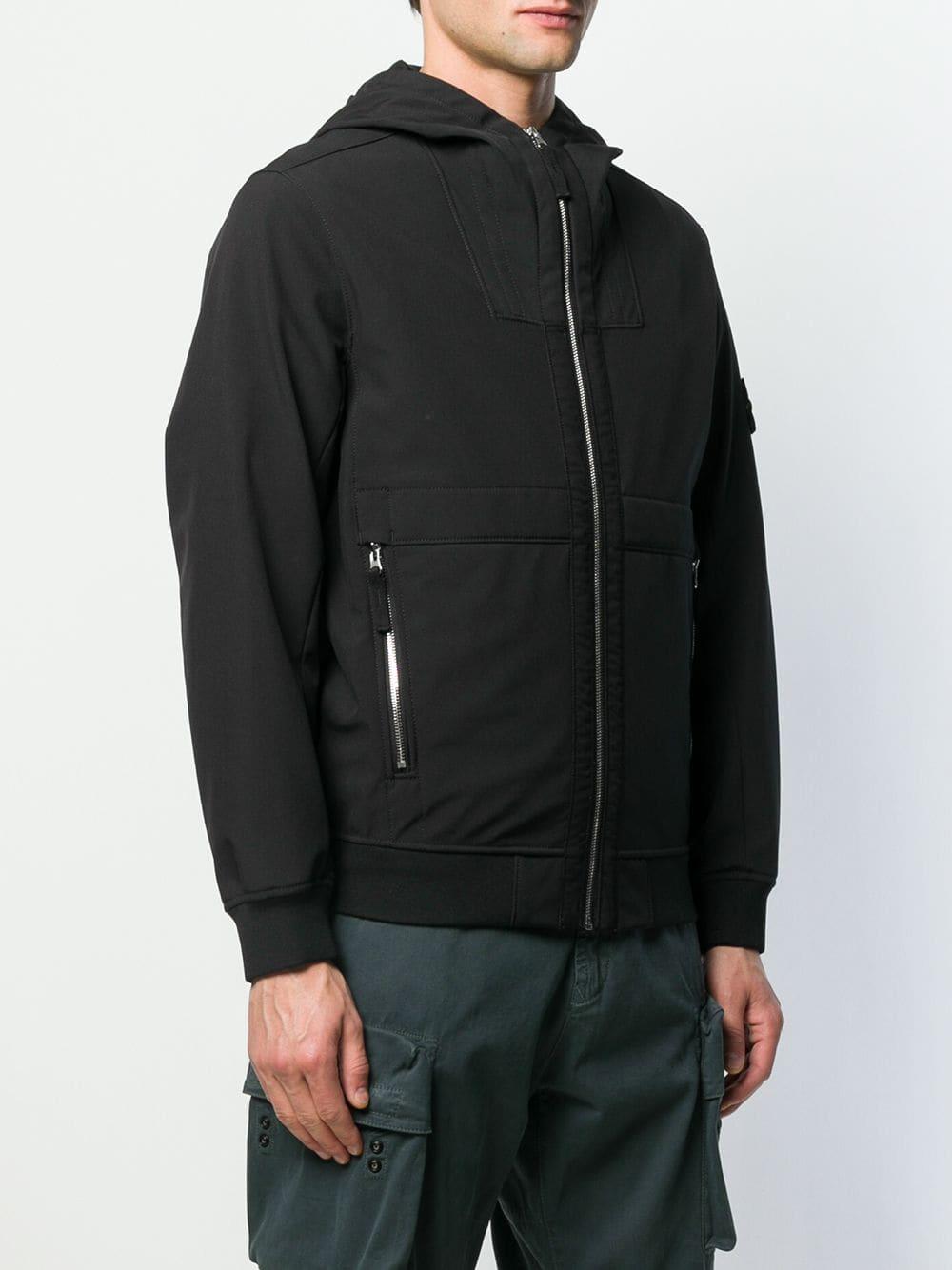 Stone Island Synthetic Hooded Bomber Jacket in Black for Men - Lyst