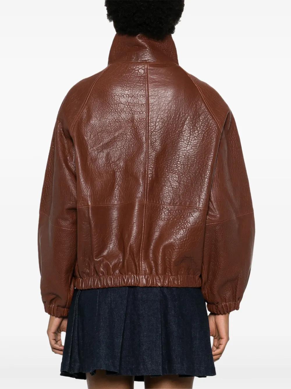 Sandro Zip-Up Leather Jacket in Brown | Lyst