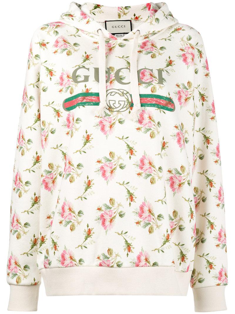 Gucci Cotton Rose Print Hoodie - Lyst