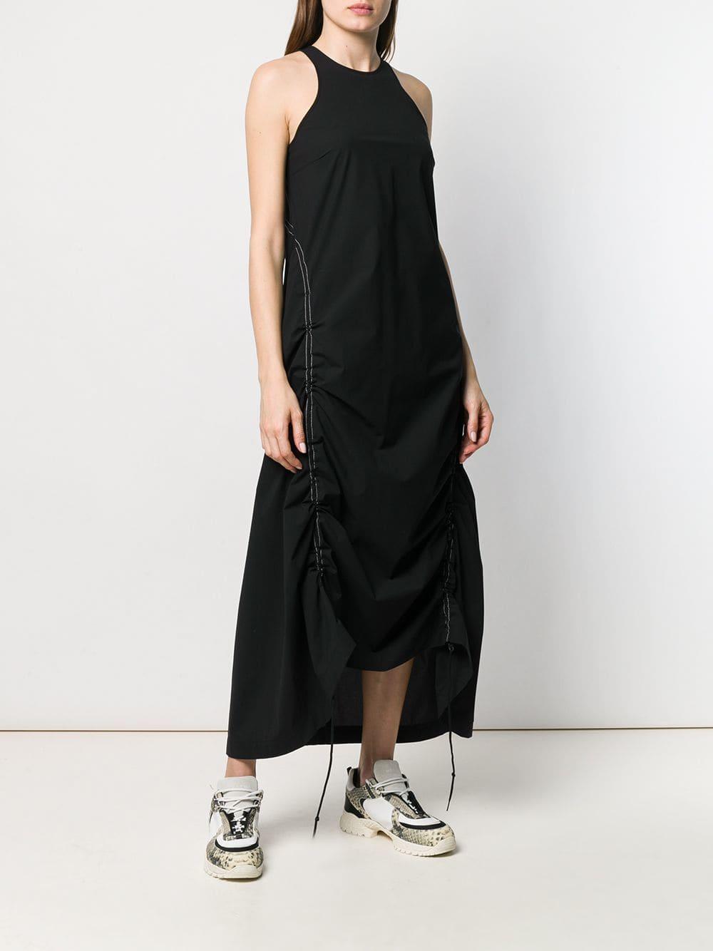 Y-3 Ruched Detail Maxi Dress in Black | Lyst