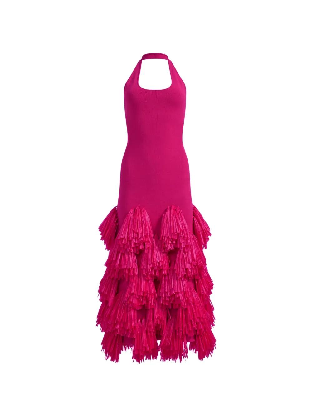 aje pink halter dress Aje. Elva Raffia-Knit Midi in 30-taxmas-41526