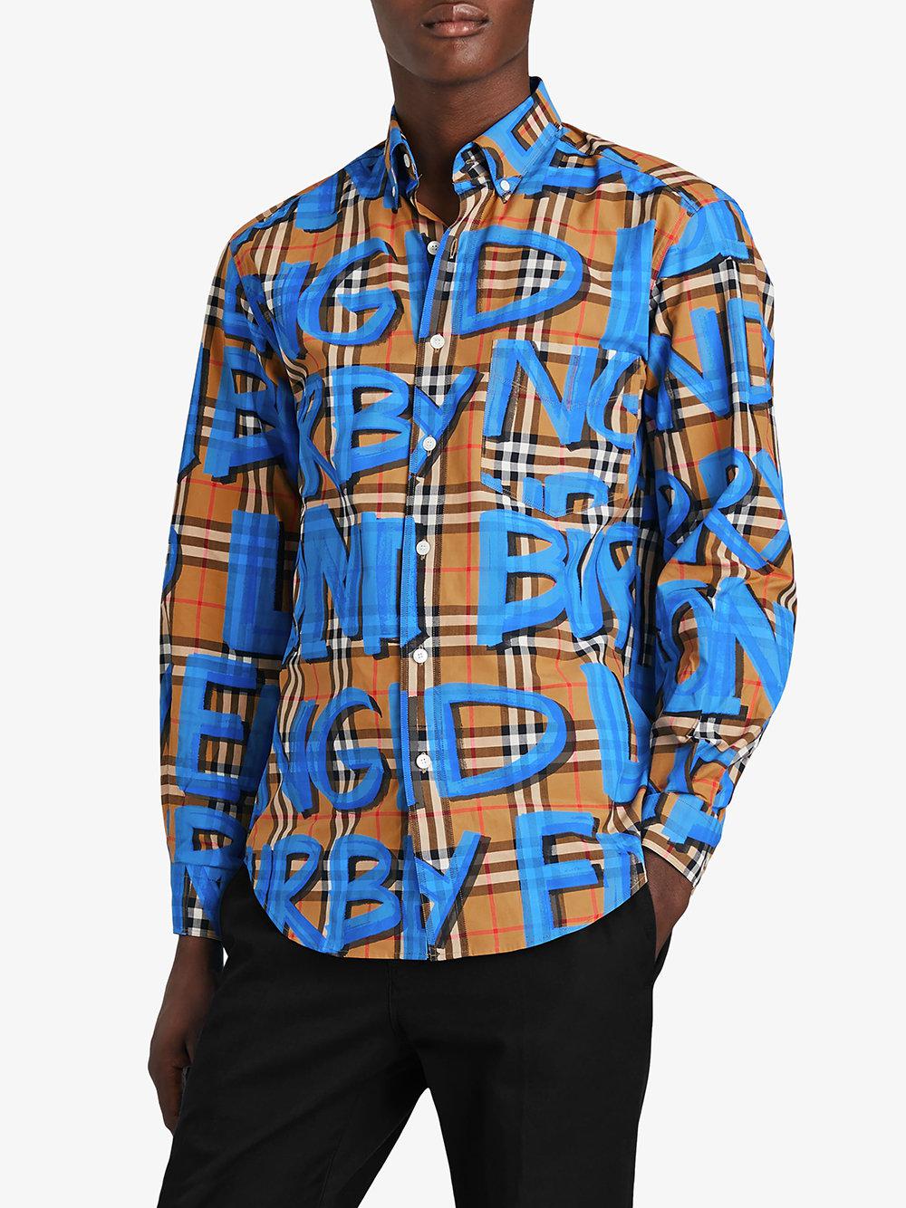 Burberry Graffiti Print Vintage Check Shirt in Blue for Men | Lyst Canada