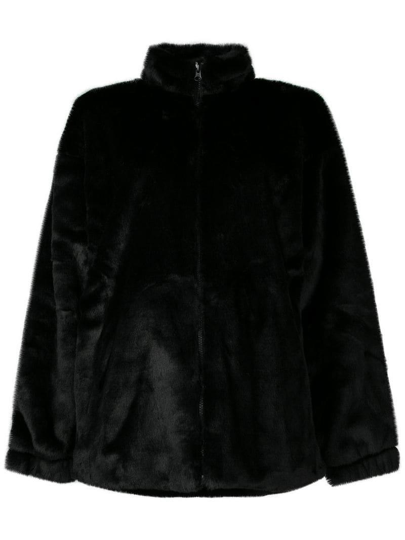 adidas Logo Faux-fur Jacket in Black - Lyst