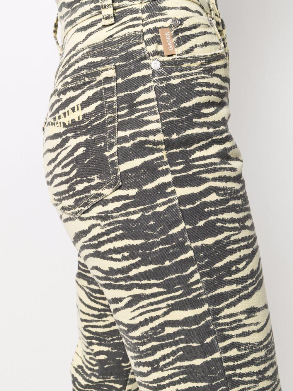Ganni Denim Tiger-print Cropped Jeans in Yellow - Lyst