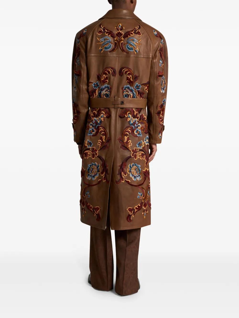 Etro Leather Trench Coat With Embroidery in Brown for Men Lyst UK