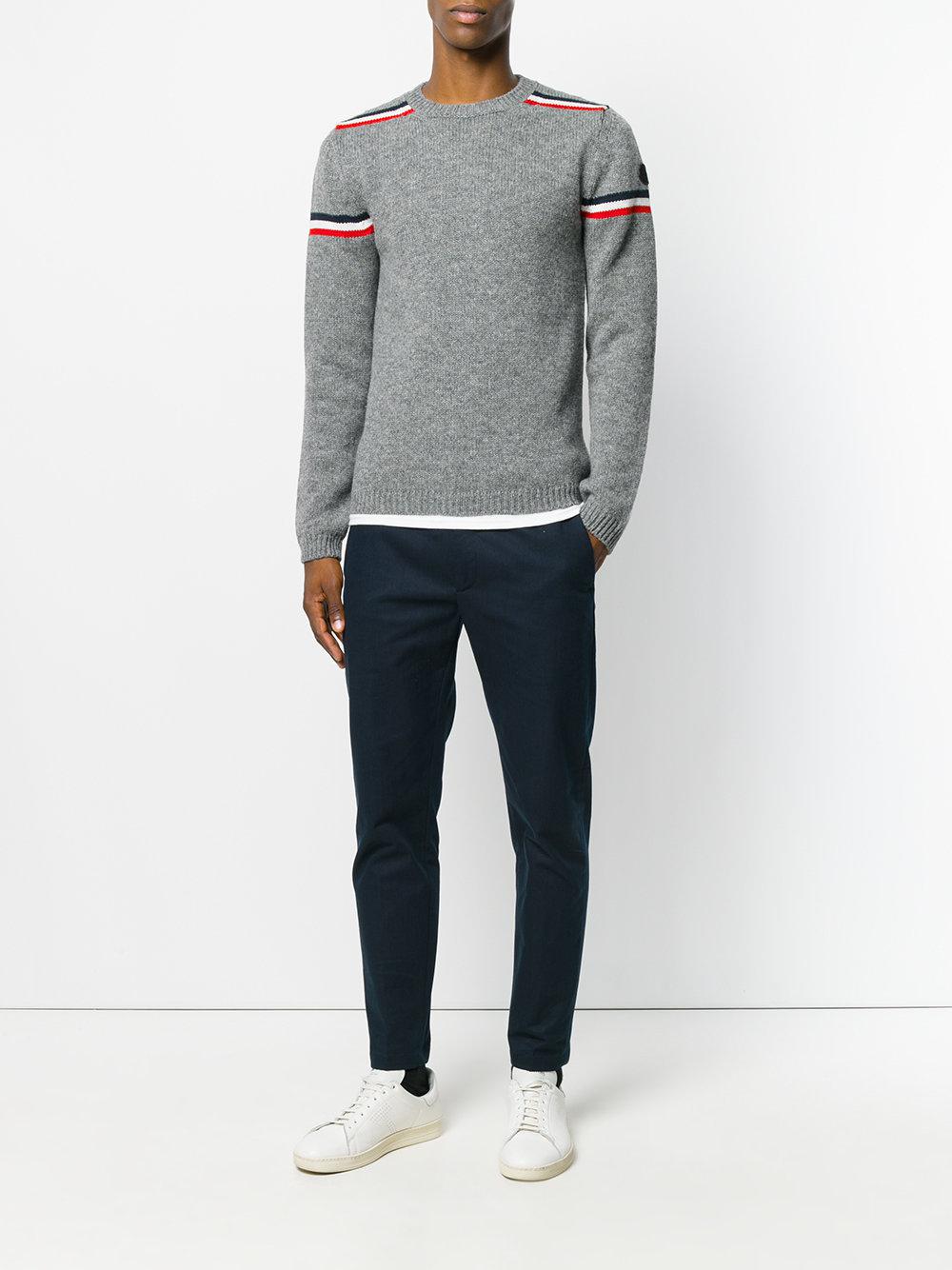 Lyst - Moncler Logo Striped Sweater in Gray for Men