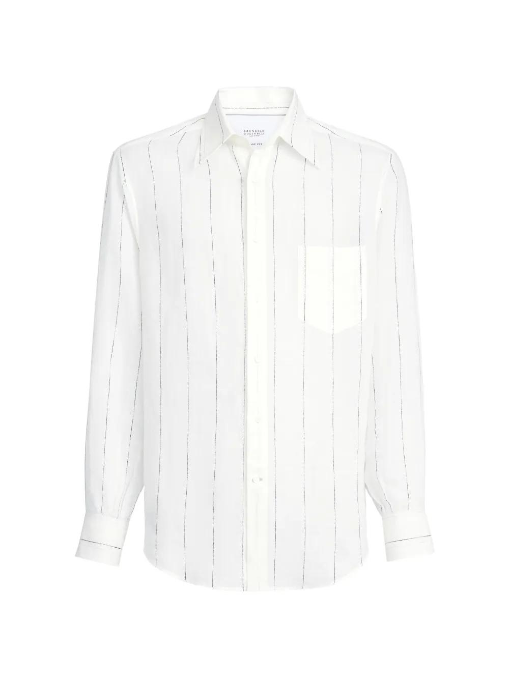 Chemise Homme Brunello Cucinelli Rayée Bleu Blanc - Coupe Slim - Neuve Avec étiquettes - Chanvre