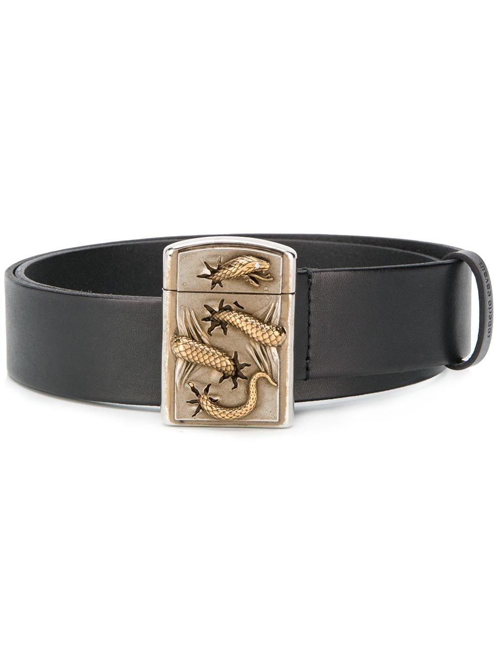Roberto Cavalli Leather Snake Buckle Belt in Black for Men - Lyst