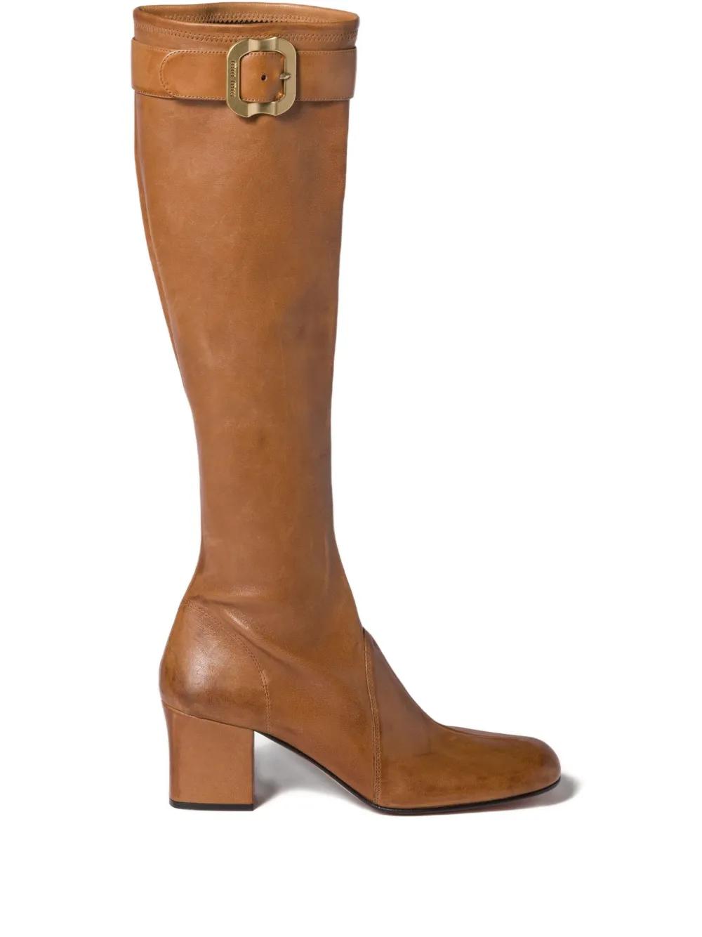 Miu Miu Nappa Leather Boots With Buckle in Brown | Lyst