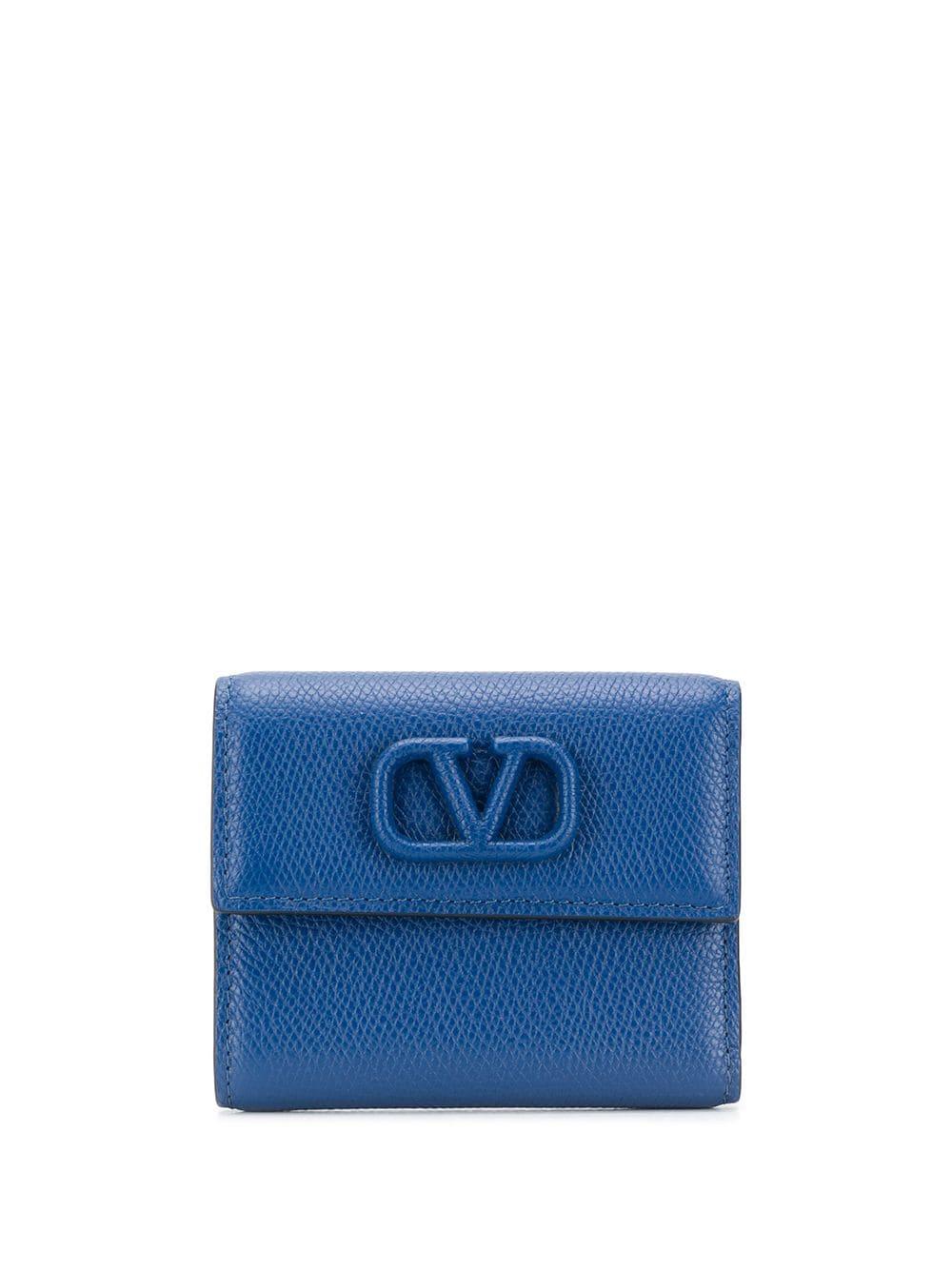 Valentino Garavani Leather Small Vsling Wallet in Blue - Lyst
