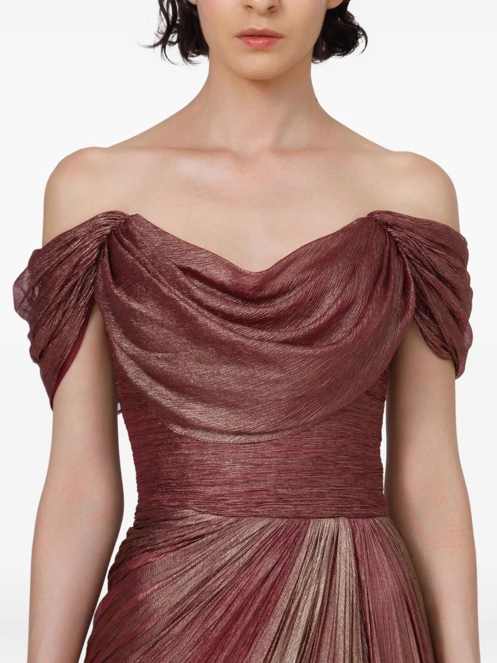 iris serban red dress Clarice Asymmetric-sleeve Draped Maxi Dress