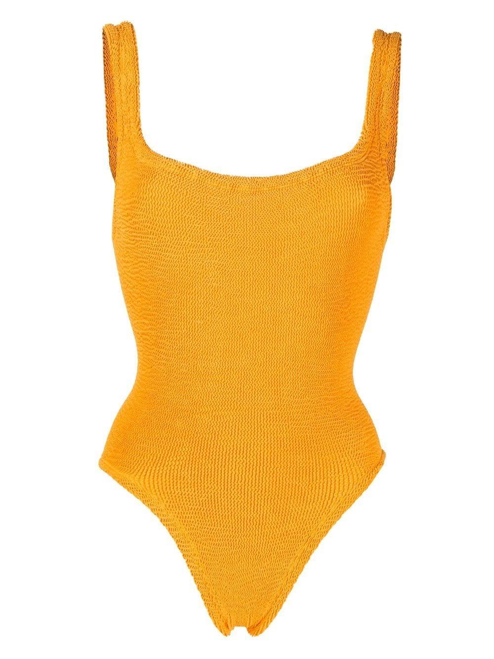 Hunza G Square Neck Crinkled Swimsuit in Orange | Lyst