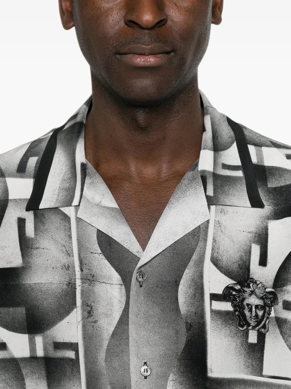 versace men's dress shirts Jacquard Silk-Blend Regular Shirt, Male, Black, 48 this style features a camp collar Versace Men's Sheer Barocco Devore