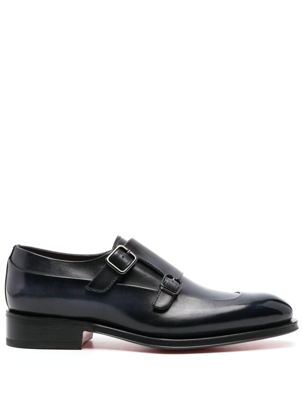 Santoni double-buckle leather monk shoes - Blue