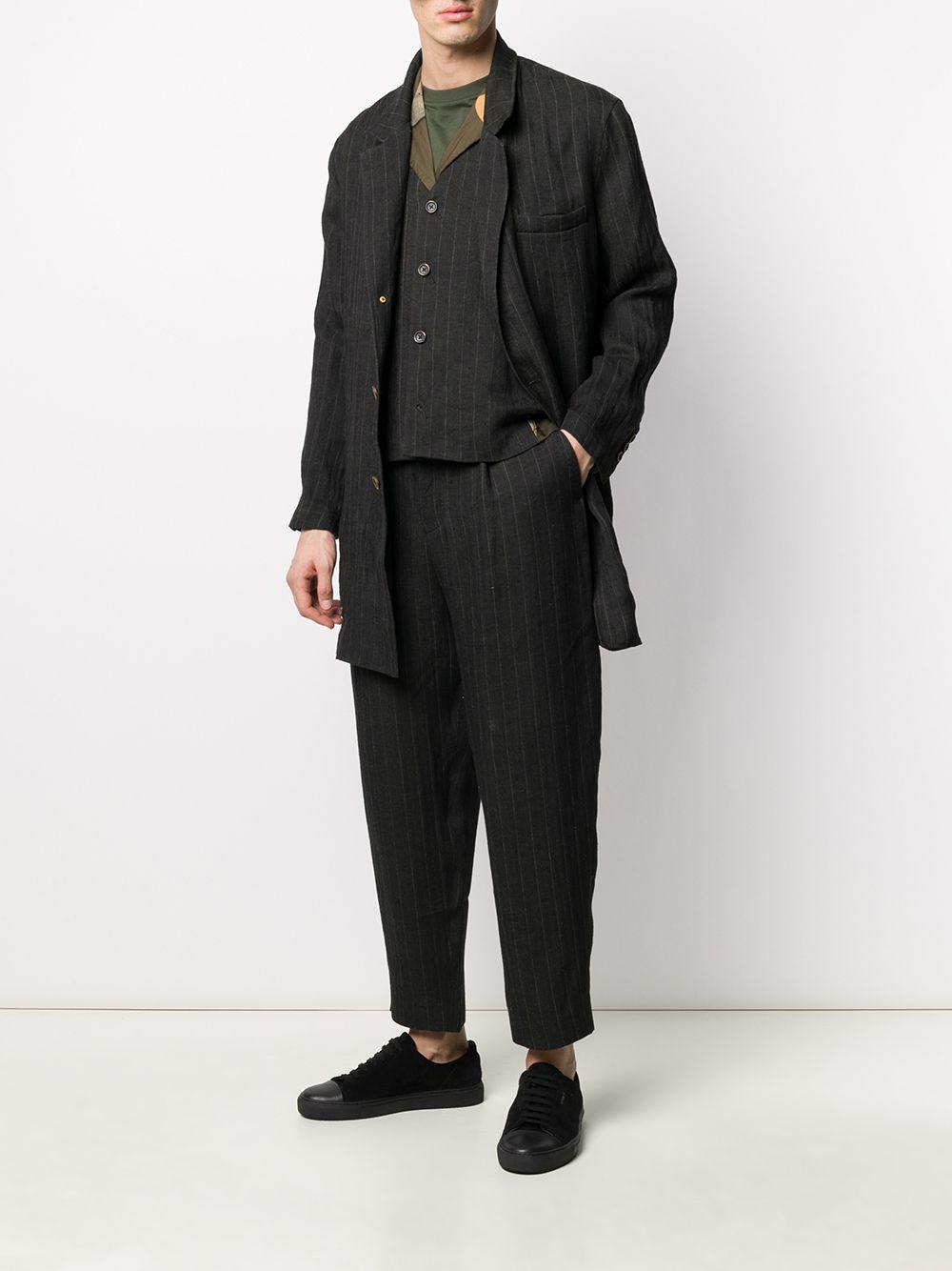 Uma Wang Linen Single-breasted Pinstriped Coat in Black for Men - Lyst