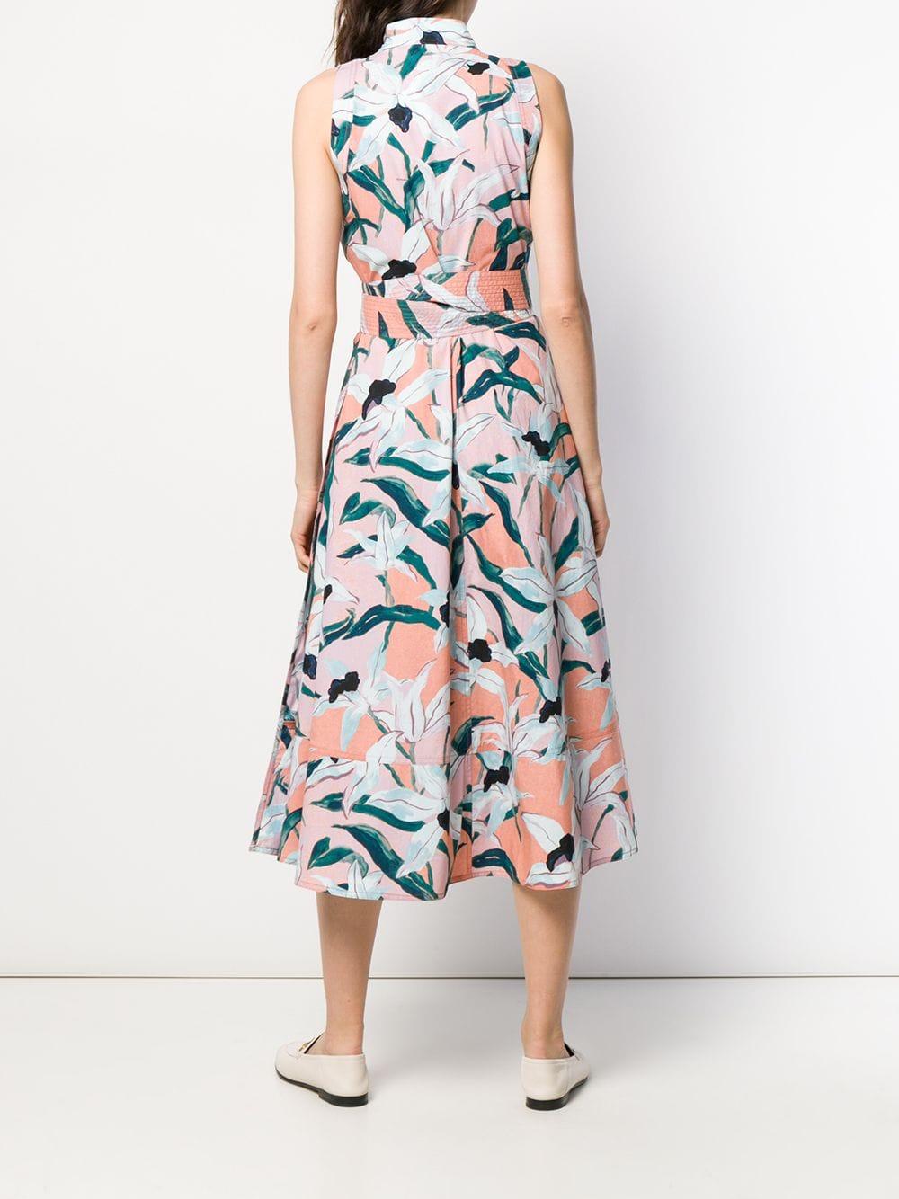 Tory Burch Cotton Floral Print Midi Dress In Pink Lyst