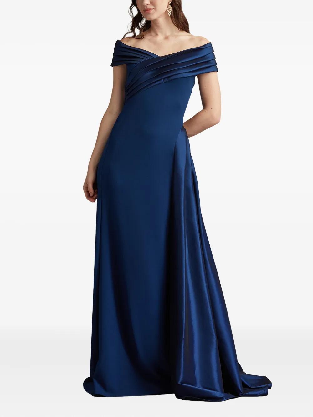 Tadashi Shoji Pleated Off-Shoulder Maxi Dress in Blue | Lyst