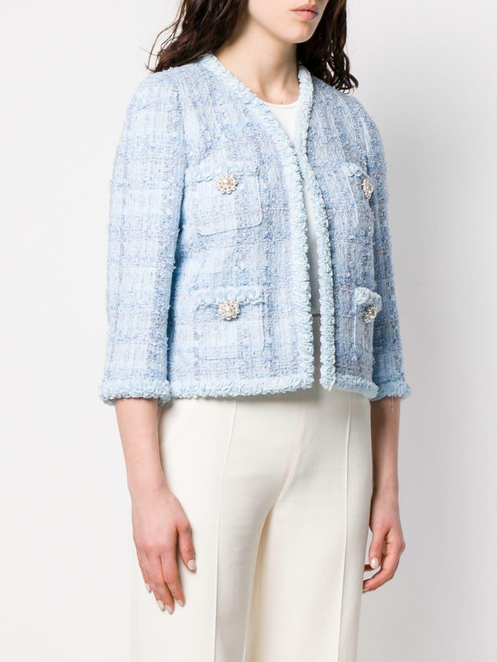 Edward Achour Paris Short Tweed Jacket in Blue | Lyst